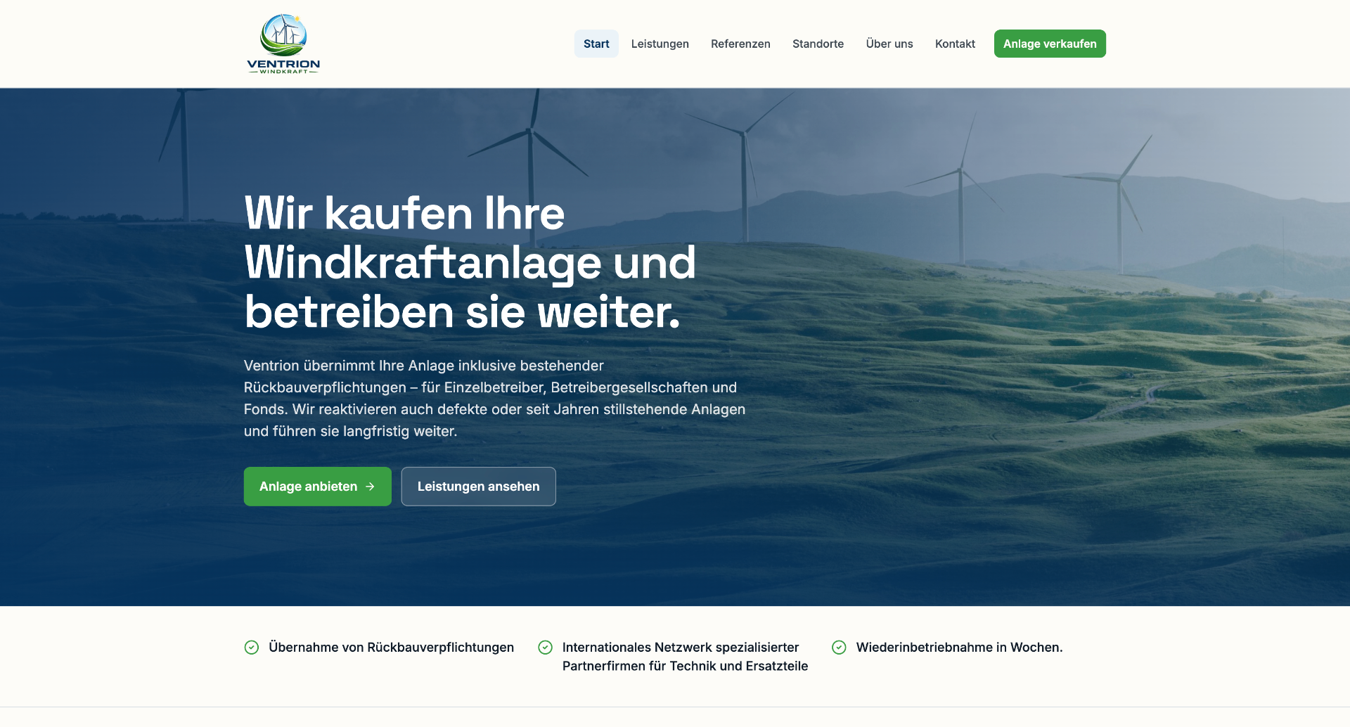 Vorschau der Website Ventrion Windkraft