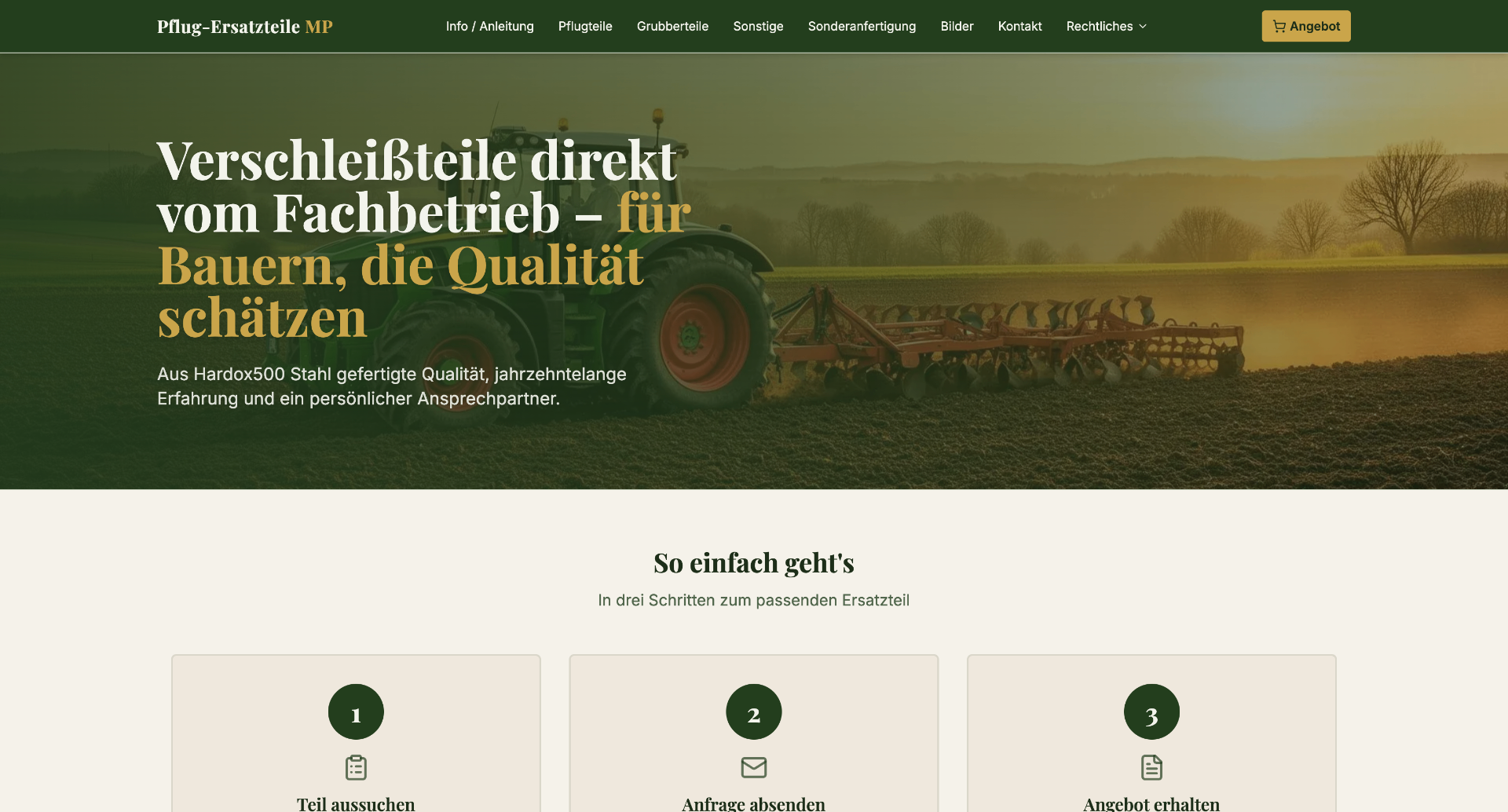 Vorschau der Website Pflug Ersatzteile MP